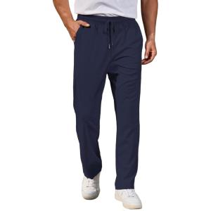 imageCOOFANDY Mens Casual Pants Waffle Knit Yoga Pants Lightweight Sweatpants Open Bottom Lounge TrousersNavy Blue