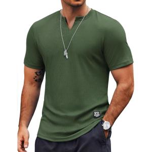 imageCOOFANDY Mens Muscle TShirts VNeck Slim Fit Workout Shirt Short Sleeve Longline Gym Athletic Tee ShirtsArmy Green