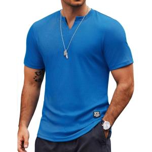 imageCOOFANDY Mens Muscle TShirts VNeck Slim Fit Workout Shirt Short Sleeve Longline Gym Athletic Tee ShirtsBlue
