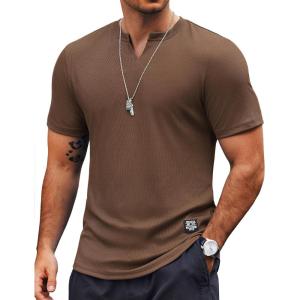 imageCOOFANDY Mens Muscle TShirts VNeck Slim Fit Workout Shirt Short Sleeve Longline Gym Athletic Tee ShirtsBrown