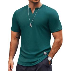 imageCOOFANDY Mens Muscle TShirts VNeck Slim Fit Workout Shirt Short Sleeve Longline Gym Athletic Tee ShirtsGreen