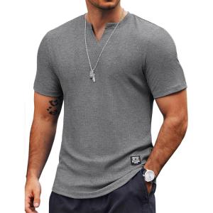 imageCOOFANDY Mens Muscle TShirts VNeck Slim Fit Workout Shirt Short Sleeve Longline Gym Athletic Tee ShirtsGrey