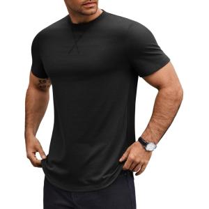 imageCOOFANDY Mens T Shirts Casual Short Sleeve Cotton Tee Shirts Hipster Hip Hop Longline TShirt Basic Summer TopsOne Piece Black