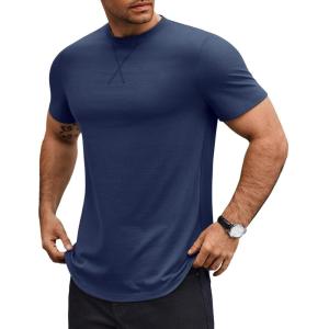 imageCOOFANDY Mens T Shirts Casual Short Sleeve Cotton Tee Shirts Hipster Hip Hop Longline TShirt Basic Summer TopsOne Piece Navy Blue