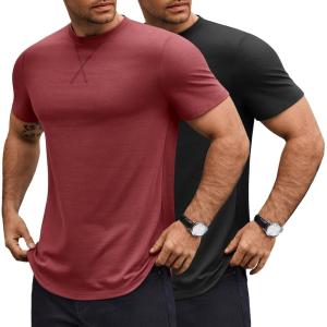 imageCOOFANDY Mens T Shirts Casual Short Sleeve Cotton Tee Shirts Hipster Hip Hop Longline TShirt Basic Summer TopsTwo Pack Black  Wine Red