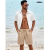 imageCOOFANDY Mens Beach Shorts 9quot Elastic Waist Drawstring Casual Shorts Regular Fit Summer Textured ShortsKhaki