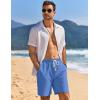 imageCOOFANDY Mens Linen Shorts Casual Drawstring Elastic Waist Lightweight Summer Vacation Beach ShortsDenim Blue