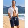 imageCOOFANDY Mens Linen Shorts Casual Drawstring Elastic Waist Lightweight Summer Vacation Beach ShortsNavy Blue