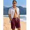 imageCOOFANDY Mens Linen Shorts Casual Drawstring Elastic Waist Lightweight Summer Vacation Beach ShortsWine Red