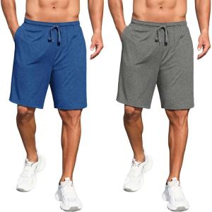 imageCOOFANDY Mens 9 inch Gym Workout Shorts Lightweight Casual Active Running Shorts with Pockets 1 or 2 PackGreyDark Blue