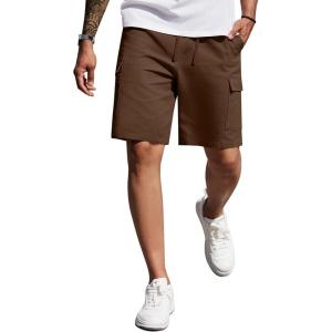 imageCOOFANDY Mens Cargo Shorts 9quot Relaxed Fit Casual Shorts Internal Drawstring Outdoor Hiking Shorts with Multi PocketsBrown