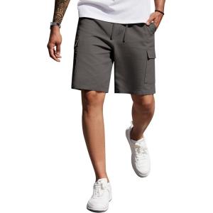 imageCOOFANDY Mens Cargo Shorts 9quot Relaxed Fit Casual Shorts Internal Drawstring Outdoor Hiking Shorts with Multi PocketsDark Grey
