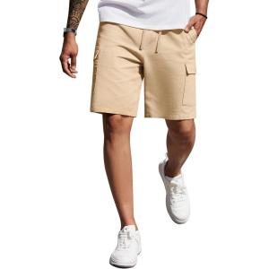 imageCOOFANDY Mens Cargo Shorts 9quot Relaxed Fit Casual Shorts Internal Drawstring Outdoor Hiking Shorts with Multi PocketsDark Khaki