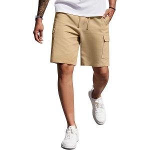imageCOOFANDY Mens Cargo Shorts 9quot Relaxed Fit Casual Shorts Internal Drawstring Outdoor Hiking Shorts with Multi PocketsKhaki