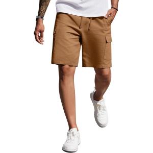 imageCOOFANDY Mens Cargo Shorts 9quot Relaxed Fit Casual Shorts Internal Drawstring Outdoor Hiking Shorts with Multi PocketsLight Brown