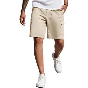 imageCOOFANDY Mens Cargo Shorts 9quot Relaxed Fit Casual Shorts Internal Drawstring Outdoor Hiking Shorts with Multi PocketsLight Khaki