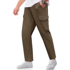 imageCOOFANDY Mens Casual Pants Lightweight Hiking Cargo Pants Stretch Outdoor Work Pant with Multi PocketsBrown