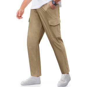 imageCOOFANDY Mens Casual Pants Lightweight Hiking Cargo Pants Stretch Outdoor Work Pant with Multi PocketsDark Khaki