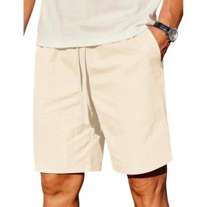 imageCOOFANDY Mens Casual Shorts Elastic Waist Drawstring Lightweight Summer Beach ShortsBeige