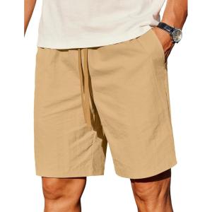 imageCOOFANDY Mens Casual Shorts Elastic Waist Drawstring Lightweight Summer Beach ShortsKhaki