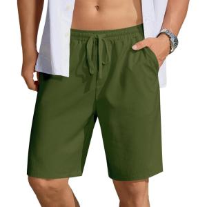 imageCOOFANDY Mens Casual Shorts Lightweight Elastic Waist Drawstring Summer Beach Shorts with PocketsArmy Green