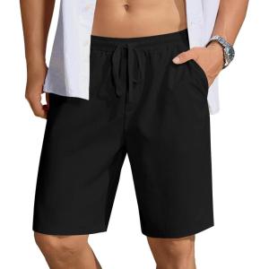 imageCOOFANDY Mens Casual Shorts Lightweight Elastic Waist Drawstring Summer Beach Shorts with PocketsBlack