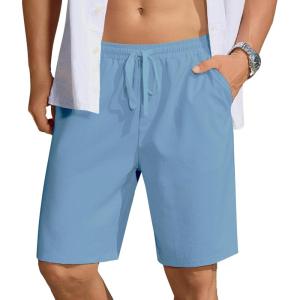 imageCOOFANDY Mens Casual Shorts Lightweight Elastic Waist Drawstring Summer Beach Shorts with PocketsLight Blue