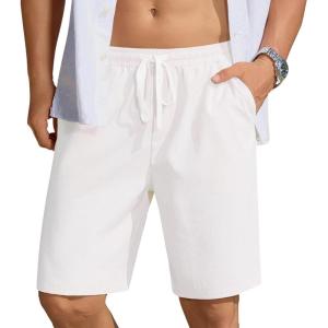imageCOOFANDY Mens Casual Shorts Lightweight Elastic Waist Drawstring Summer Beach Shorts with PocketsWhite