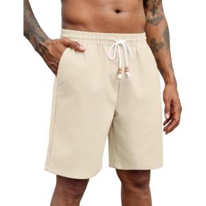 imageCOOFANDY Mens Linen Shorts Casual Drawstring Elastic Waist Lightweight Summer Vacation Beach ShortsCream