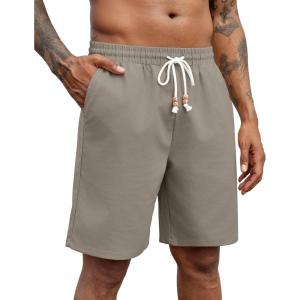 imageCOOFANDY Mens Linen Shorts Casual Drawstring Elastic Waist Lightweight Summer Vacation Beach ShortsDark Grey