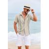 imageCOOFANDY Cuban Guayabera Shirts for Men Short Sleeve Casual Button Down Shirts Summer Vacation ShirtsBeige