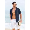 imageCOOFANDY Cuban Guayabera Shirts for Men Short Sleeve Casual Button Down Shirts Summer Vacation ShirtsDark Navy