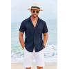 imageCOOFANDY Cuban Guayabera Shirts for Men Short Sleeve Casual Button Down Shirts Summer Vacation ShirtsDark Navy