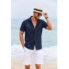 imageCOOFANDY Cuban Guayabera Shirts for Men Short Sleeve Casual Button Down Shirts Summer Vacation ShirtsDark Navy