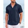 imageCOOFANDY Cuban Guayabera Shirts for Men Short Sleeve Casual Button Down Shirts Summer Vacation ShirtsDark Navy