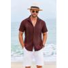imageCOOFANDY Cuban Guayabera Shirts for Men Short Sleeve Casual Button Down Shirts Summer Vacation ShirtsDeep Red