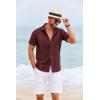 imageCOOFANDY Cuban Guayabera Shirts for Men Short Sleeve Casual Button Down Shirts Summer Vacation ShirtsDeep Red