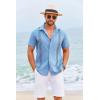 imageCOOFANDY Cuban Guayabera Shirts for Men Short Sleeve Casual Button Down Shirts Summer Vacation ShirtsLight Blue