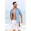 imageCOOFANDY Cuban Guayabera Shirts for Men Short Sleeve Casual Button Down Shirts Summer Vacation ShirtsLight Blue