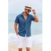 imageCOOFANDY Cuban Guayabera Shirts for Men Short Sleeve Casual Button Down Shirts Summer Vacation ShirtsNavy