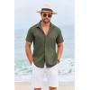 imageCOOFANDY Cuban Guayabera Shirts for Men Short Sleeve Casual Button Down Shirts Summer Vacation ShirtsOlive Green