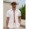 imageCOOFANDY Mens Casual Button Down Short Sleeve Shirt Textured Summer Beach Vacation ShirtAwhite