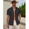 imageCOOFANDY Mens Casual Button Down Short Sleeve Shirt Textured Summer Beach Vacation ShirtBlack