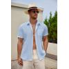 imageCOOFANDY Mens Casual Button Down Short Sleeve Shirt Textured Summer Beach Vacation ShirtLight Blue