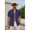 imageCOOFANDY Mens Casual Button Down Short Sleeve Shirt Textured Summer Beach Vacation ShirtNavy Blue