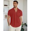imageCOOFANDY Mens Casual Button Down Short Sleeve Shirt Textured Summer Beach Vacation ShirtRed