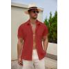 imageCOOFANDY Mens Casual Button Down Short Sleeve Shirt Textured Summer Beach Vacation ShirtRed
