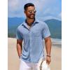 imageCOOFANDY Mens Knit Button Down Shirts Casual Short Sleeve Polo Shirt Summer Beach Shirts with PocketDark Blue