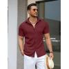 imageCOOFANDY Mens Knit Button Down Shirts Casual Short Sleeve Polo Shirt Summer Beach Shirts with PocketRed Dahlia