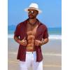 imageCOOFANDY Mens Knit Button Down Shirts Casual Short Sleeve Polo Shirt Summer Beach Shirts with PocketRed Dahlia